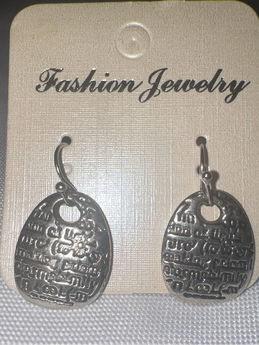 Fashion Jewelry Antique Silver-Tone Textured Teardrop Dangle Earrings